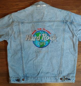 Vintage Hard Rock Cafe London Denim Jean Jacket Sz Small Embroidered