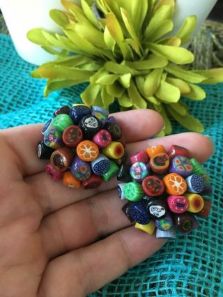 Vintage Polymer Clay Crazy Fruit Salad Large Pierced Post Earrings