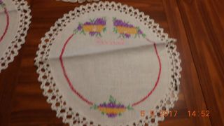 3 Vintage Round Doilies,  Embroidered and Scalloped Lace Edge 12,  