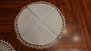 3 Vintage Round Doilies,  Embroidered and Scalloped Lace Edge 12,  