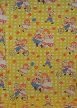 Vintage Raggedy Ann & Andy Twin Flat Sheet Yellow Flowers I Love You (fabric)
