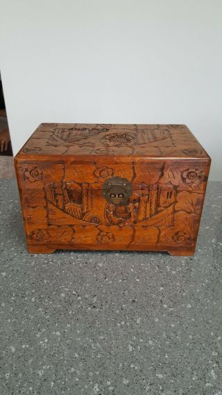 Vintage Chinese Hand Carved Wooden Box