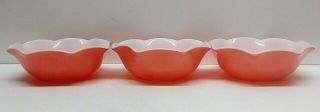 3 Vintage Hazel Atlas Pink " Crinoline Ripple " Milk Glass Bowls/dessert Dishes