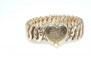 Vintage Pattern Heart Locket Sterling Gold Plated Stretch Bracelet