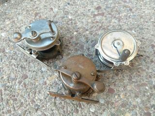 3 Antique Small Fishing Reels Pennell Climax Brass Salvage Parts Repair Fly