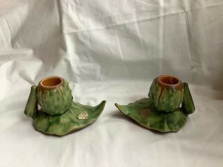 Authentic Vintage Roseville Thornapple Candle Holders Pair 1117