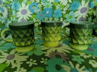 Three Vintage Fire King Green Kimberly Coffee Cups Mugs
