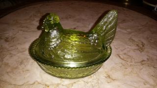 Vtg Westmorland Translucent 5.  5 " Light Green Chicken Hen Candy Dish Basket