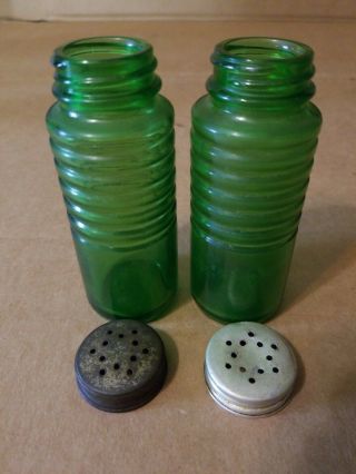 Vintage Salt And Pepper Shakers Emerald Green Depression Glass Vintage Kitchen