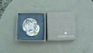 Vintage Signed Steuben Crystal Art Glass Frog Toad Paperweight Box 3