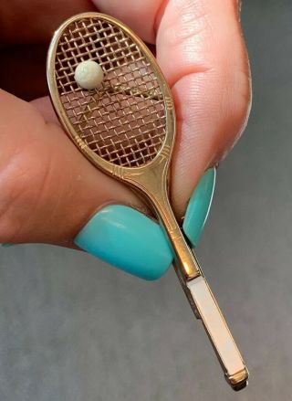 Vintage Retro Swank Tennis Racket Tie Clasp Clip Bar Mop Handle Sports Gift