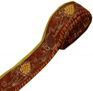 Vintage Saree Border Indian Craft Trim Hand Beaded Embroidered Dark Rust Lace