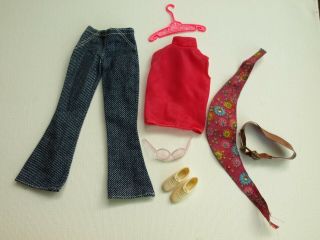 Vtg Mod Barbie 3351 Good Sports Pink Blouse Jeans Belt Clothes Accessories 1972