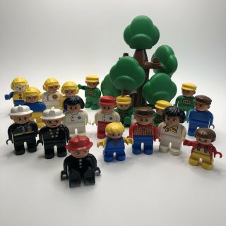 Lego Duplo Vtg People 18 Figures & Tree Doctor Fireman Farmer Racer Zookeeper