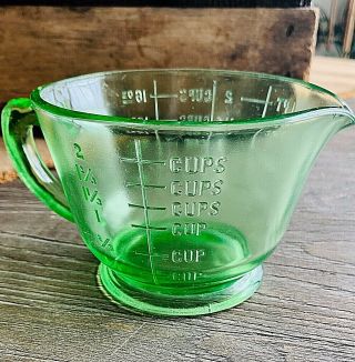 Vintage Green Vaseline Depression Glass 2 Cup Measuring Cup