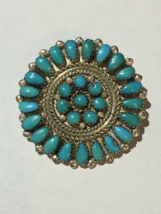 Vintage Navajo Sterling Silver Petit Point Brooch Pendant - Marked Rq