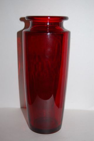 Vintage Ruby Red Glass Wide Shouldered Vase 9 Inch Tall