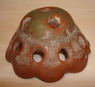 Vintage Van Briggle Art Pottery Brown & Green Earthen Console Bowl Flower Frog
