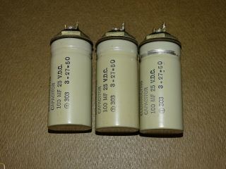 3 Western Electric KS 13824 Filter Capacitors,  100 MFD,  25 VDC,  Good 4