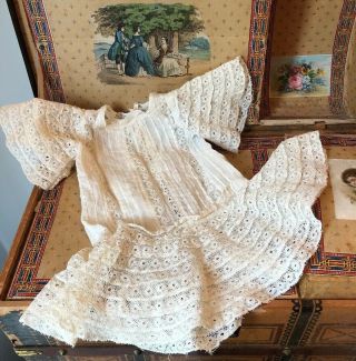 Wonderful Antique Cotton Lace Child Doll Dress