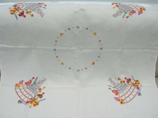 Vintage Hand Embroidered Crinoline lady Linen Table Cloth lovely 2