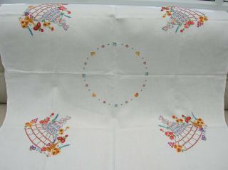 Vintage Hand Embroidered Crinoline lady Linen Table Cloth lovely 3