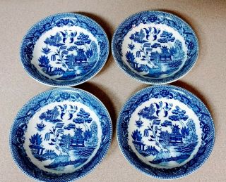 Vintage Blue Willow Japan Set Of 4 Soup Bowl 