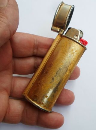 Vintage Metal Lighter Case Holder Flip Top,  Bic Made In Italy