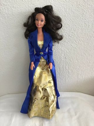 Vintage 1980’s Brunette Barbie Doll - Brown Eyes Blue Gold Fashion Avenue Gown