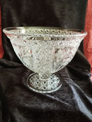 Vintage Pressed Glass Footed Bowl.  Etched Flowers