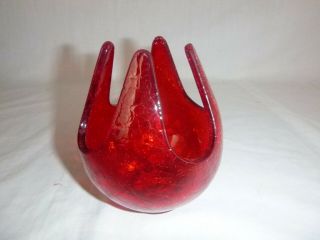 Vtg Mid Century Viking Ruby Red Crackle Glass Epic Patio Lite Candle Holder 7019