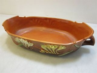 Vintage Roseville USA Pottery Centerpiece Brown/Yellow Bowl Dish 468 - 12 3