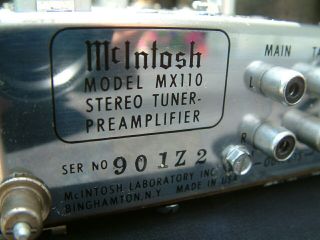 Mcintosh MX110 tube tuner pre - amplifier 10
