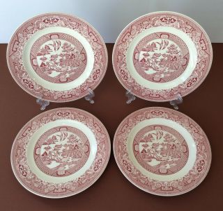 Set Of Four Vintage 1970’s Willow Ware 9” Red Plates By Royal China