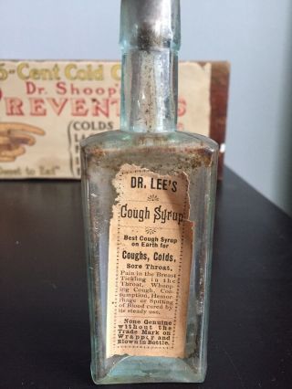 Vintage Dr.  Lee’s Cough Syrup Bottle Medicine Vincennes Indiana York Quack