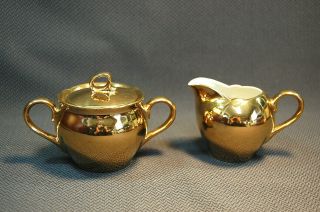 Vintage Ucagco Porcelain Gold Tone Cream & Sugar Set Japan