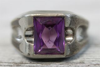 Vintage Retro Purple Sapphire Sterling Silver 925 Ring Men 