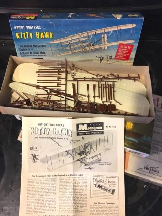 Vtg Monogram Wright Brothers Kitty Hawk Plastic Aircraft Kit - Usa