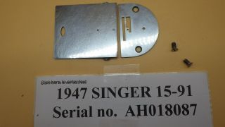 Vintage 1947 Singer 15 - 91 Sewing Machine Bobbin & Needle Plates