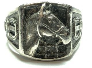 Vintage Unisex Sterling Silver Horse Horseshoe Ring - Size 10.  5