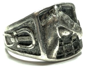 Vintage Unisex Sterling Silver Horse Horseshoe Ring - Size 10.  5 2