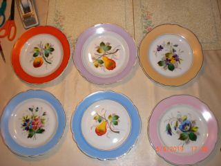 Vintage Set (6) Porcelain Floral Fruit 7.  25 " Lunch Plates In Various Designs