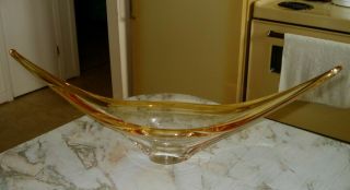 Vtg Chalet Amber & Clear Art Glass Vase Centerpiece Signed " Chantili " Canada