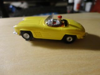 Vintage Aurora Vibrator Ho Slot Car Mercedes Conv.  In Lemon Yellow