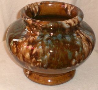 Vintage Brush Mccoy Pottery Brown Onyx Squat Vase