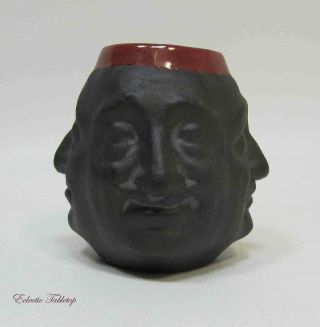 Vintage Hand Crafted Ceramic Face Vase With Four Different Faces - 4 "