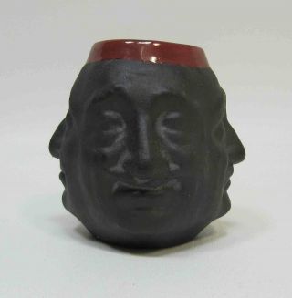 Vintage Hand Crafted Ceramic Face Vase with Four Different Faces - 4 
