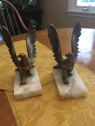 Vintage Brass And Marble Eagle Bookends Heavy 7 " Solid Pair