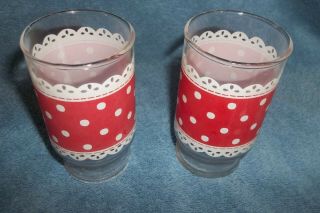Vintage Fire King Anchor Hocking Red & White Polka Dot Lace Juice Glass