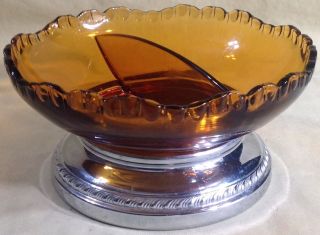 Vintage Farber Bros Krome Kraft Cambridge Glass Amber 1/2&1/2 Divided Candy Dish